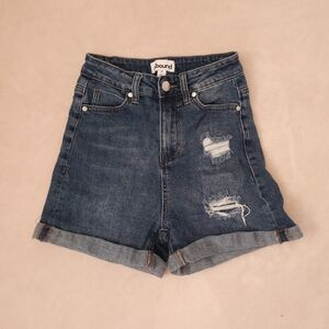 Abound Blue Denim Distressed High Rise Cuffed Jean Shorts